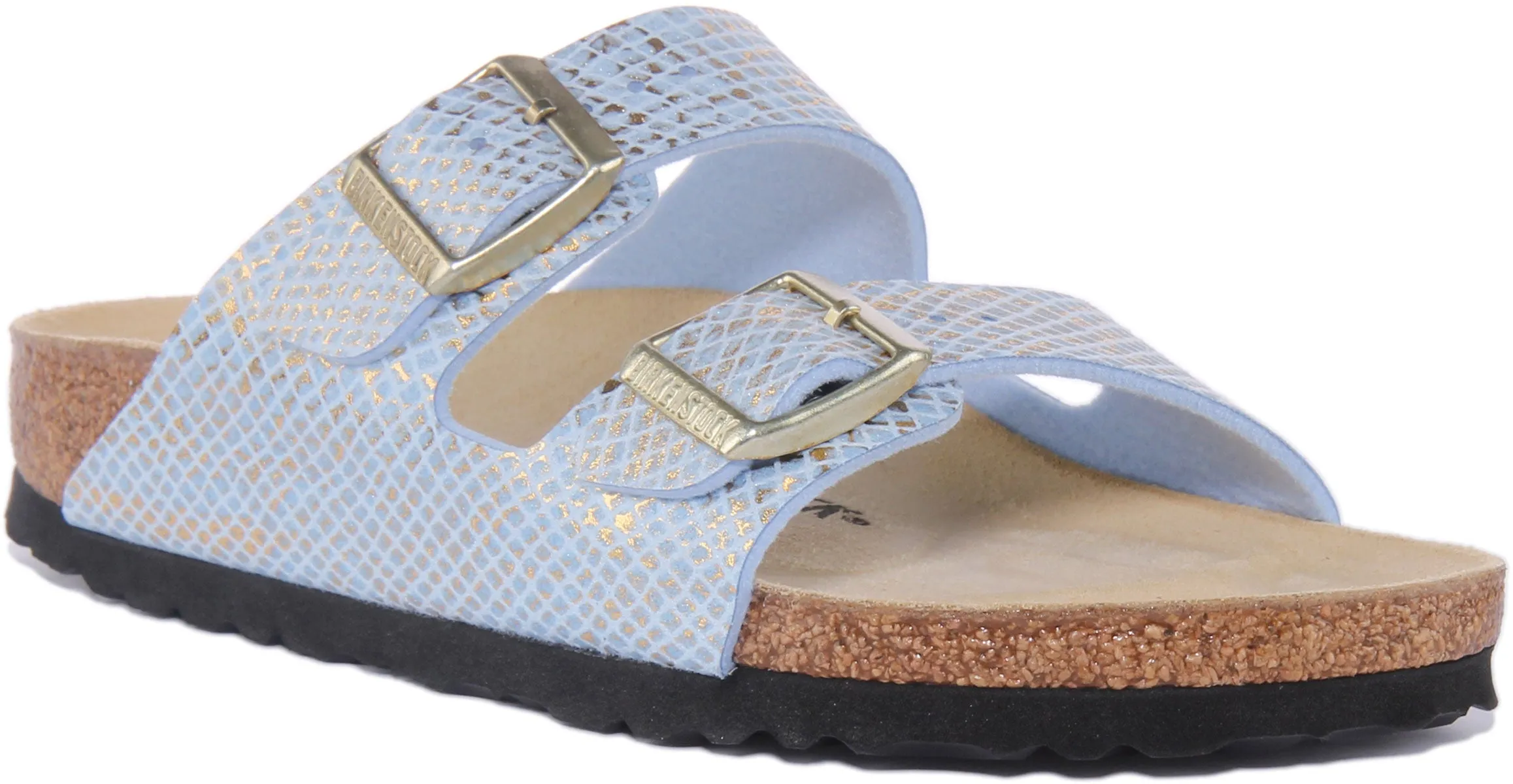 Birkenstock Arizona Sandalia Birko Flor de doble tira para mujer en dorado