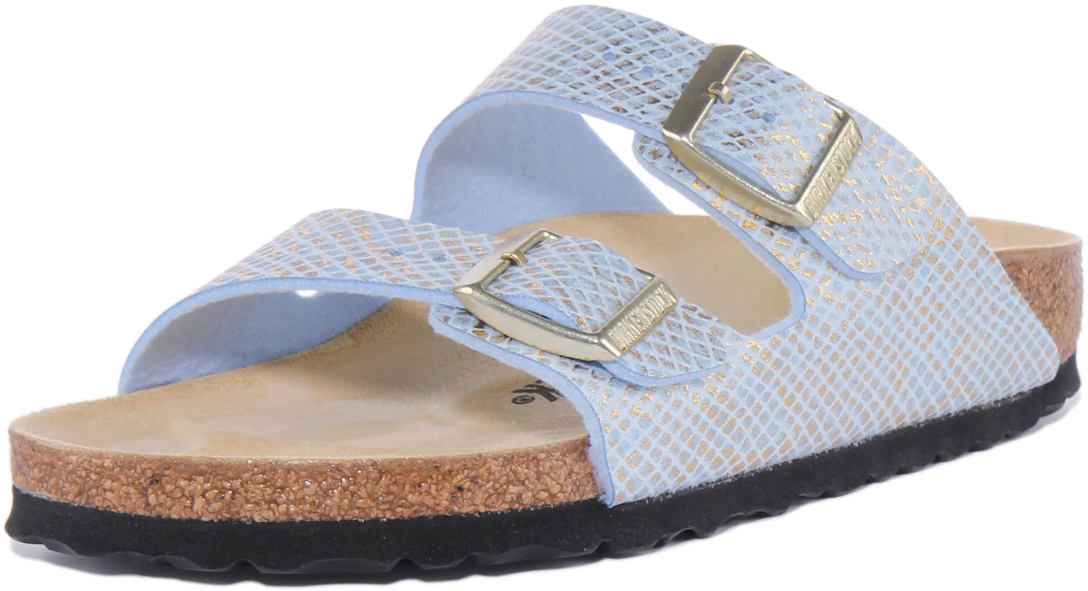 Birkenstock Arizona Sandalia Birko Flor de doble tira para mujer en dorado