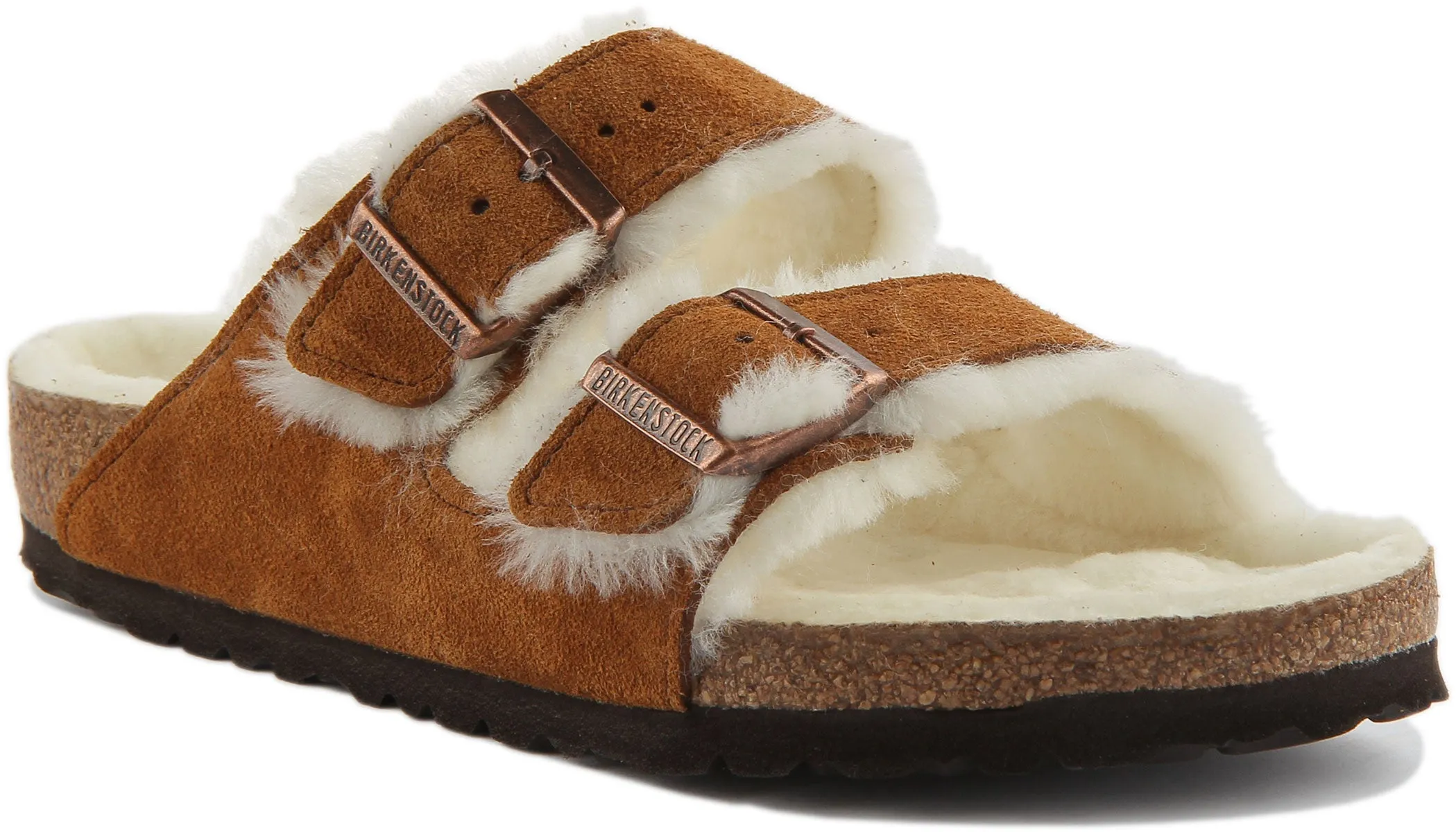 Birkenstock Arizona Shearling Sandalia de doble tira de ante para en negro