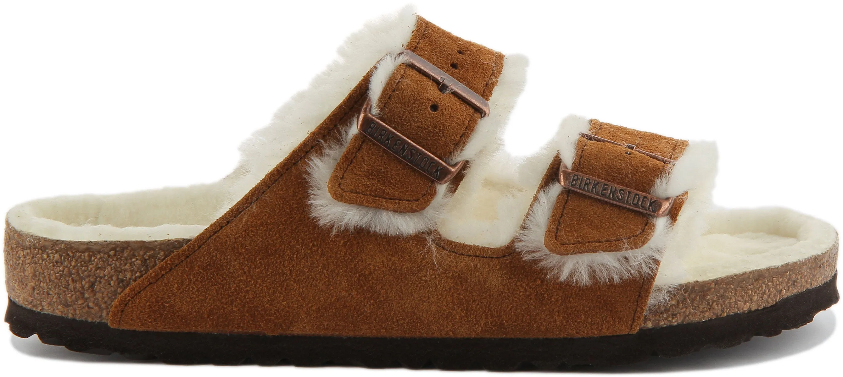Birkenstock Arizona Shearling Sandalia de doble tira de ante para en negro