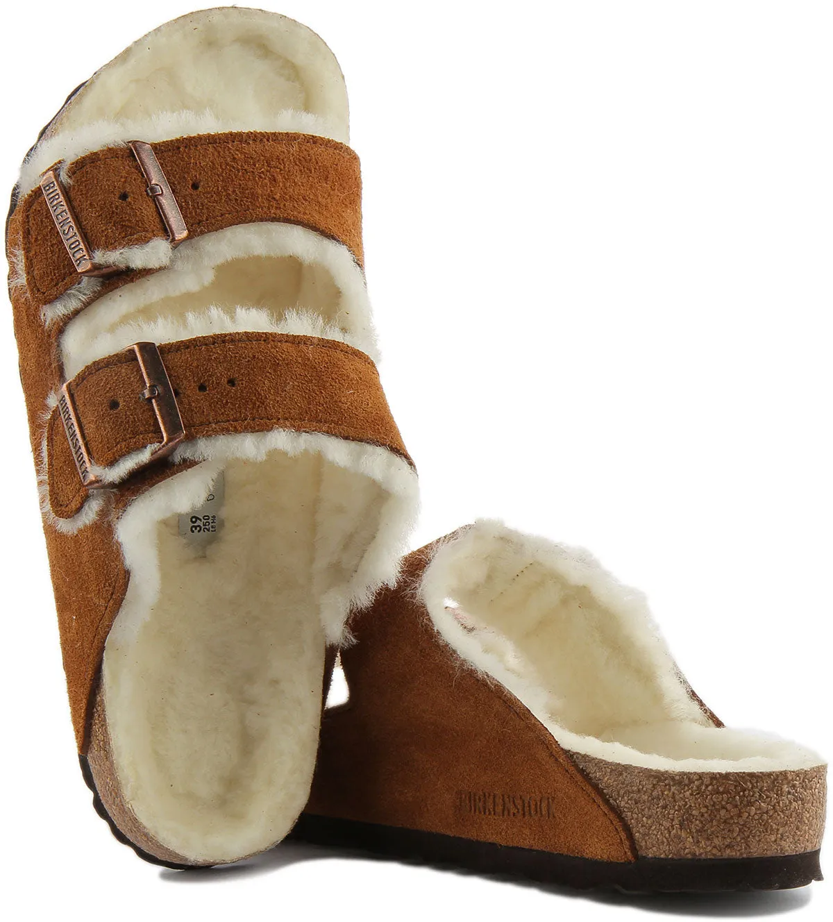 Birkenstock Arizona Shearling Sandalia de doble tira de ante para en negro