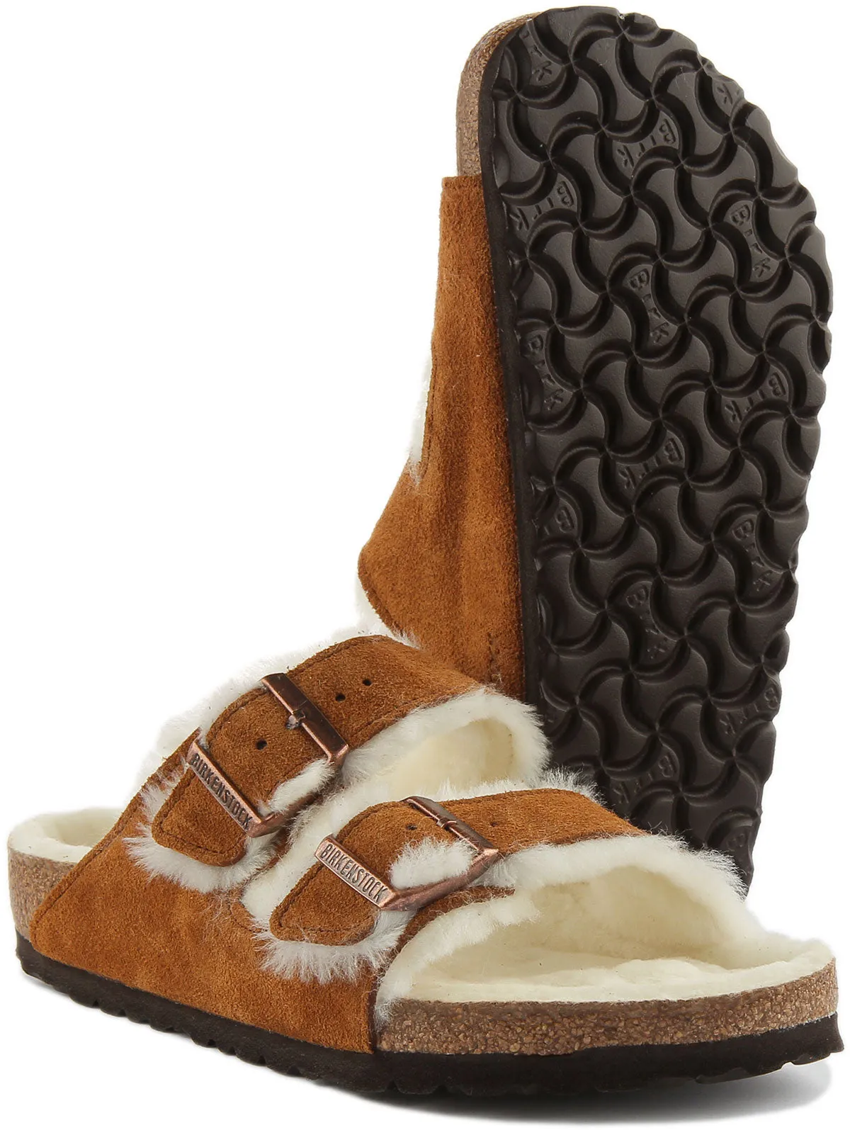 Birkenstock Arizona Shearling Sandalia de doble tira de ante para en negro