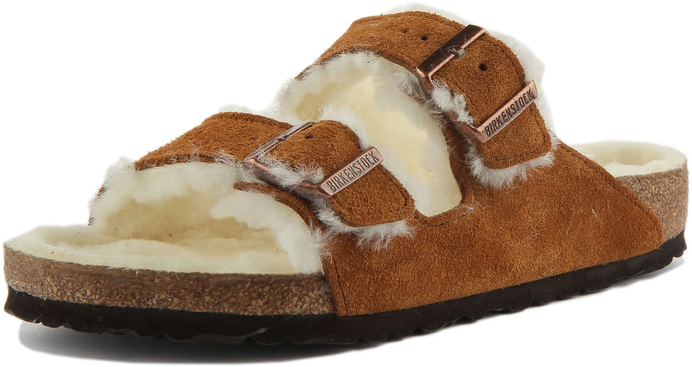 Birkenstock Arizona Shearling Sandalia de doble tira de ante para en negro